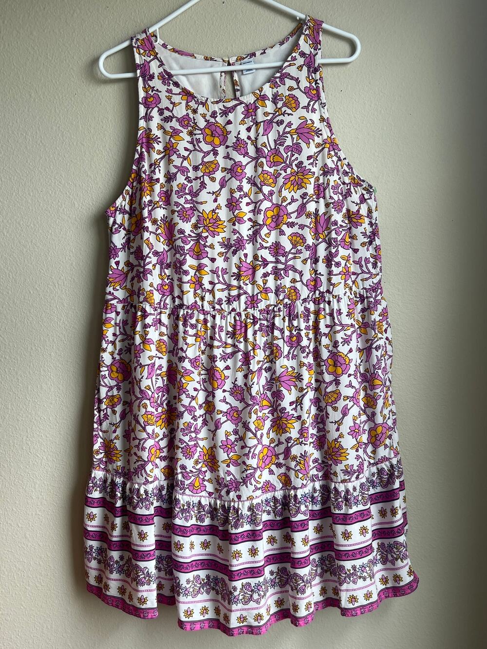 Old Navy Purple Floral Sleeveless Tiered Summer Babydoll Mini Dress Large Rayon